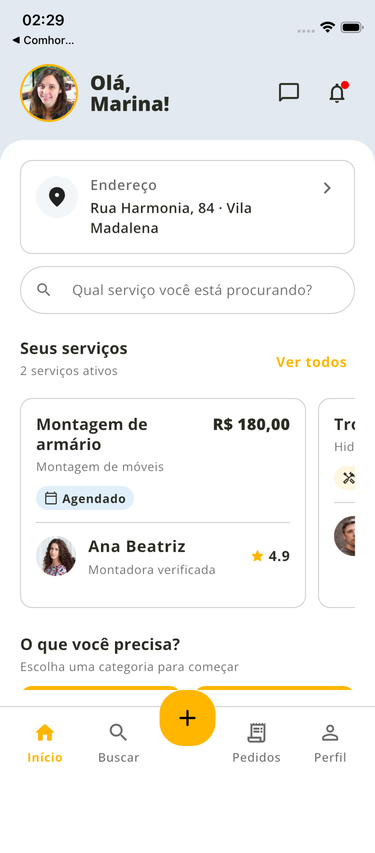 Tela inicial do aplicativo ComHora